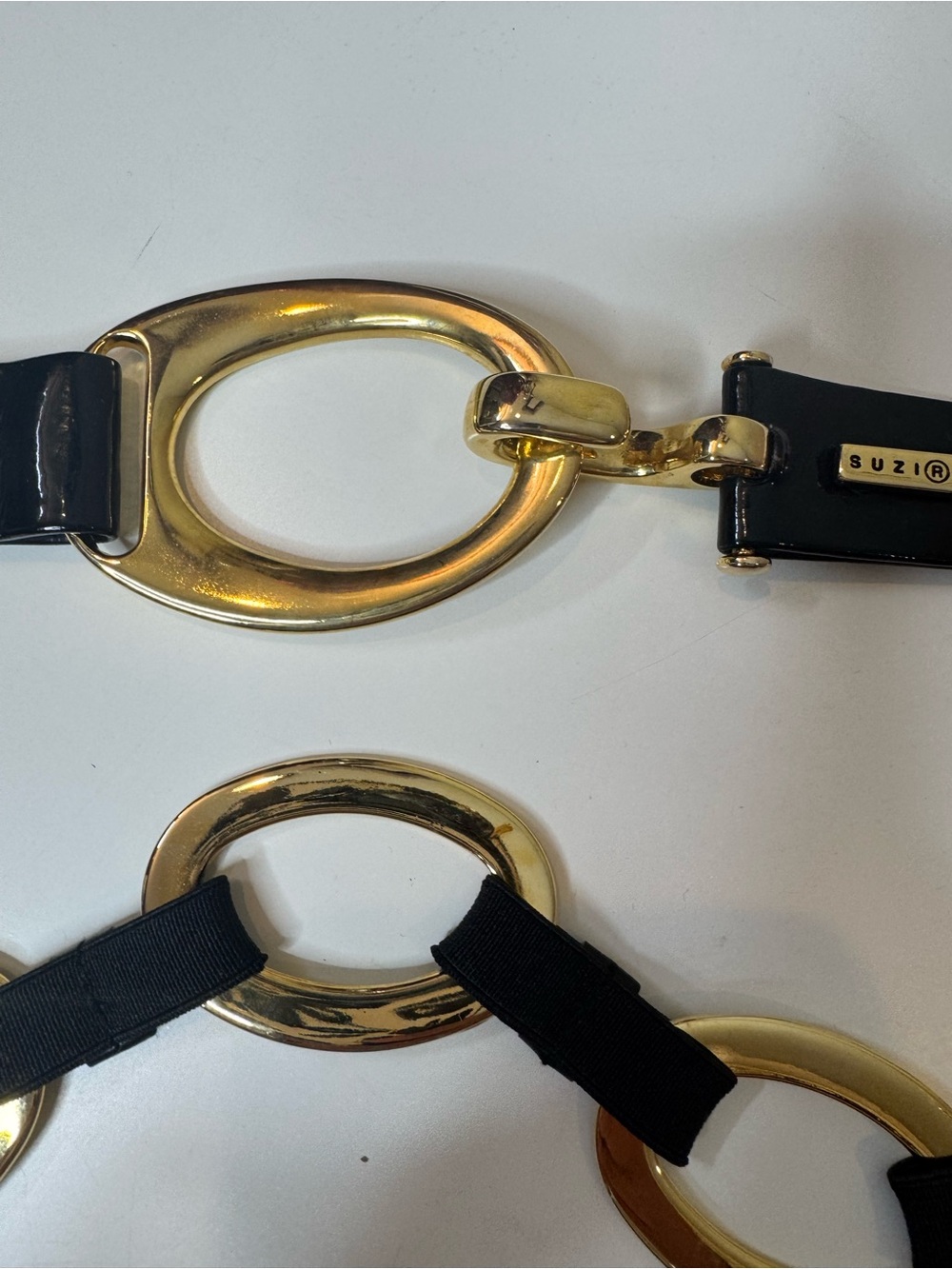 SUZI ROHER Gold Link Statement Belt Black Elastic Stretch Belt - Picture 6 of 9